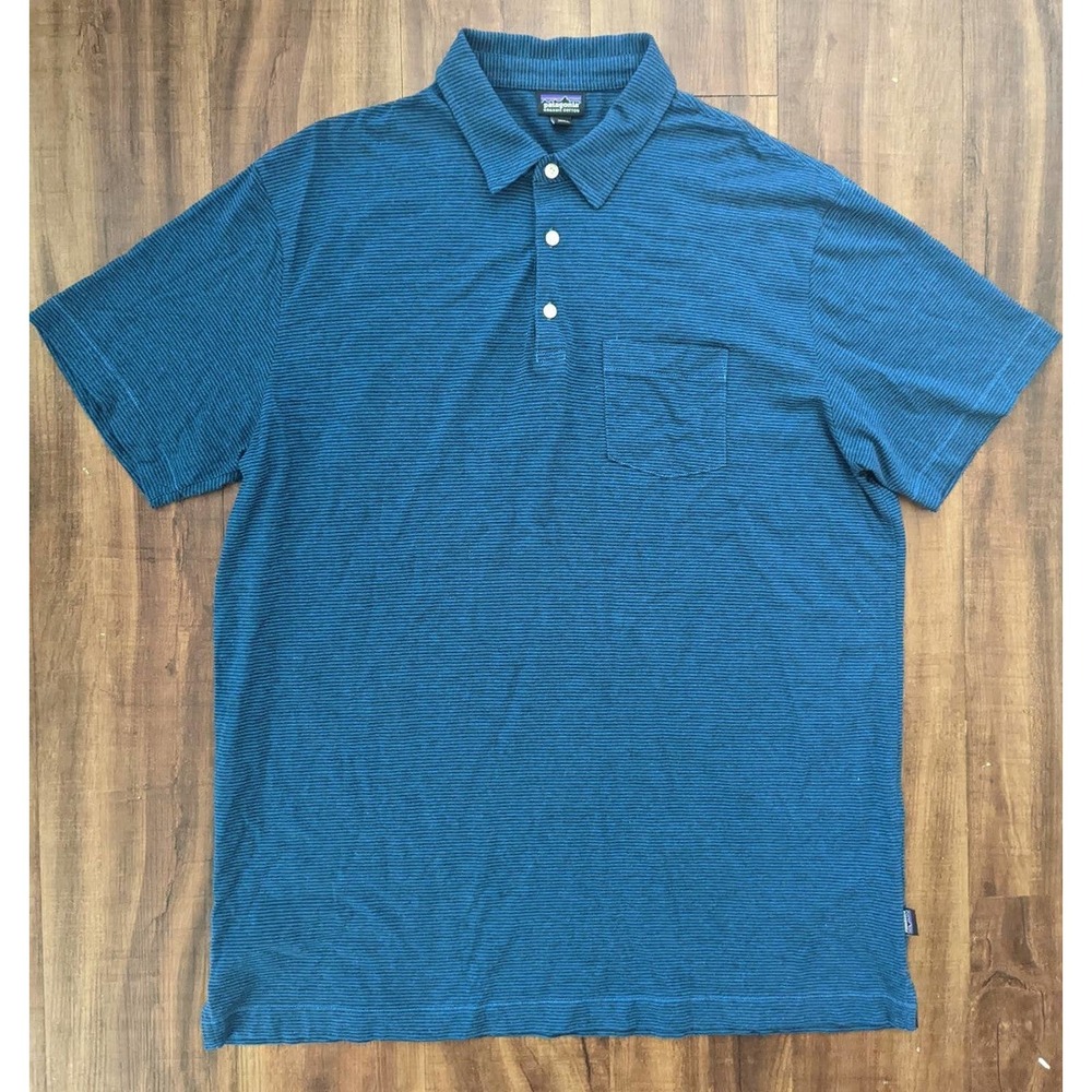 Patagonia Men's Cotton in Conversion Lightweight Striped Blue Polo